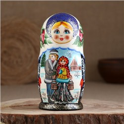 Матрёшка дерево «Парочка», красный платок,5 кукольная, люкс