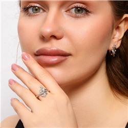 Комплект ювелирной бижутерии серьги и кольцо 17 р, покрытие: посеребрение, вставка: фианит, цвет: прозрачный, арт.213.686-17