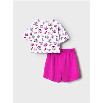 Комплект трикотажный для девочек: фуфайка (футболка), шорты