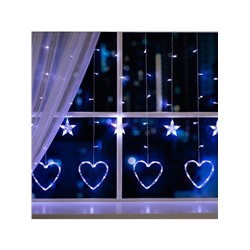 Гирлянда «Бахрома» 2.4×0.9 м с насадками «Сердце», IP20, прозрачная нить, 186 LED, свечение белое, 8 режимов, 220 В