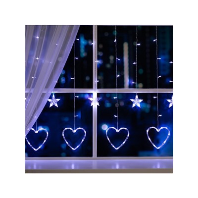 Гирлянда «Бахрома» 2.4×0.9 м с насадками «Сердце», IP20, прозрачная нить, 186 LED, свечение белое, 8 режимов, 220 В
