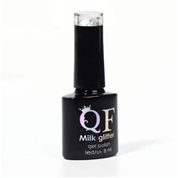 Гель лак для ногтей, «MILK GLITTER», трехфазный, 8 мл, LED/UV, прозрачный (02)
