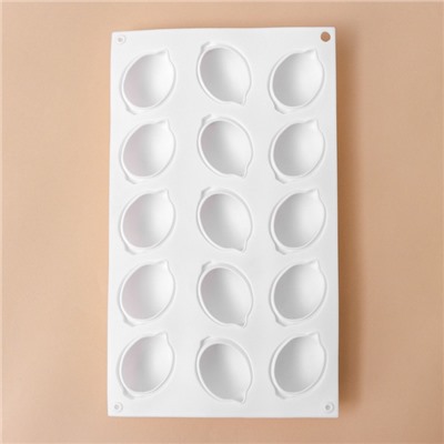 УЦЕНКА Форма для муссовых десертов и выпечки KONFINETTA «Лимоны», силикон, 29×17×3 см, 15 ячеек (5.5×4 см), 30 мл, белая