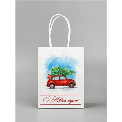 Пакет бумажный подарочный новогодний крафт «Ёлка» 16×12×6 см