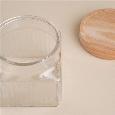 Банка для сыпучих продуктов SL Home «Афины», 1 л, 11×11.5 см, с деревянной крышкой. стекло, прозрачная