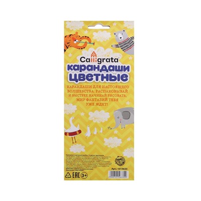 Карандаши Calligrata цветные, 12 цветов, деревянные, трёхгранные, в картонной коробке