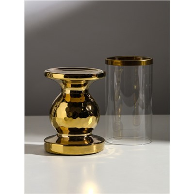 Подсвечник на 1 свечу «Нуар», керамика, стекло, d=8 см, золото, 10×10×27 см