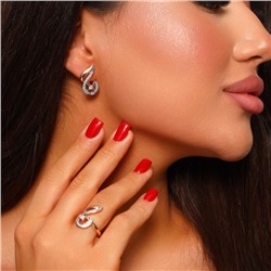 Комплект ювелирной бижутерии Дубайское золото, двойное покрытие позолота и вставка из посеребрения, серьги и кольцо 20 р, вставка: фианиты, цвет: прозрачный, арт.314.062-20