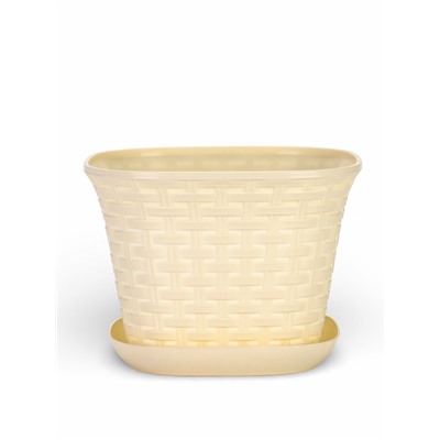 Кашпо для цветов «Ротанг», 4.6 л, 22.4×22.4×16.5 см, пластиковое, с поддоном, бежевое