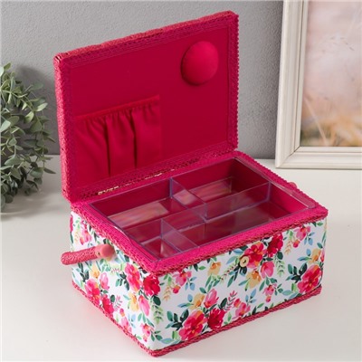 Шкатулка для рукоделия и шитья «Акварельные цветы», хранение ниток, иголок, мелочи, 19×26×14.5 см