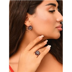 Комплект украшений ювелирной бижутерии р-р 17 с покрытием посеребрение, вставка: красный камень, арт.216.029-17