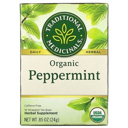 Traditional Medicinals, органическая перечная мята, без кофеина, 16 чайных пакетиков, 24 г (0,85 унции)