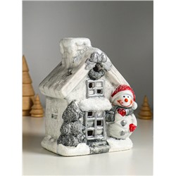 Фигурка светящаяся «Снеговичок у домика», керамика, 11.5×7.5×15.5 см