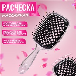 Расчёска массажная, широкая, вентилируемая, 20.5(±1) × 8.5 см, прозрачная