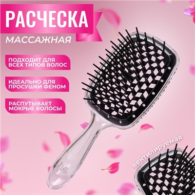 Расчёска массажная, широкая, вентилируемая, 20.5(±1) × 8.5 см, прозрачная