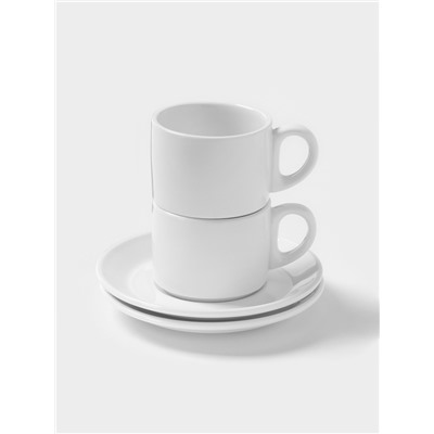 Набор чайный Magistro Basic bistro, 4 предмета: 2 чашки 200 мл, 2 блюдца d=15 см, фарфор, белый