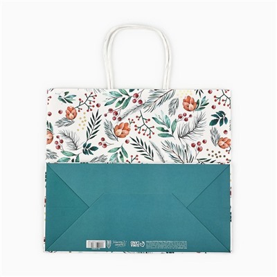 Пакет подарочный новогодний крафтовый «На лесной опушке», 25×22×12 см