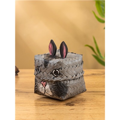 Корзинка «Кот», 8×8×13 см, бамбук, серая