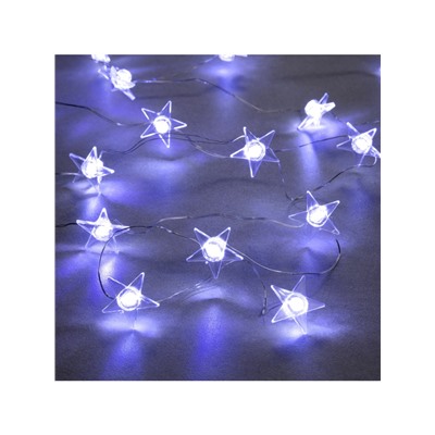 Гирлянда «Нить» 2 м роса с насадками «Звезда», IP20, серебристая нить, 20 LED, свечение белое, 2 режима, ААх2