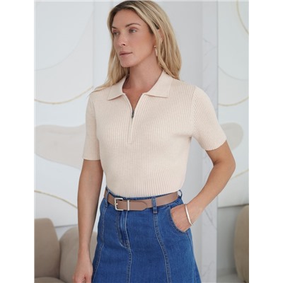 Джемпер-поло с застежкой на молнии из хлопка с кашемиром