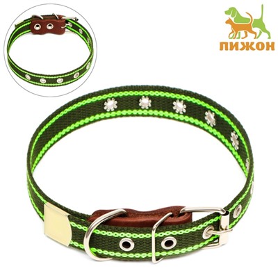Ошейник брезентовый безразмерный однослойный, 57×2.5 см, ОШ 25-45 см, хаки/зелёный