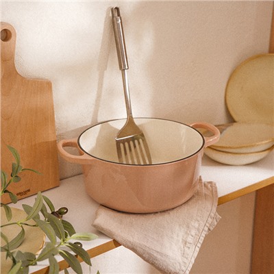 Кастрюля SL Home, d=24.5 см, h=11 см, с эмалированным покрытием, чугун, бежевая