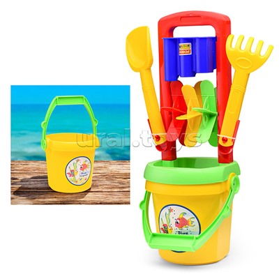 Набор №391: песочная мельница №4, ведро №9, лопатка №31, грабельки №31