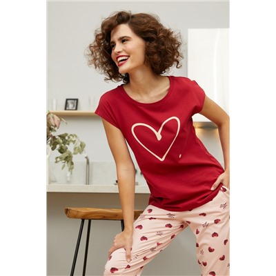 Комплект фуфайка (футболка), брюки жен Mia Cara SS21WJ328 French Kiss красный/сердечки