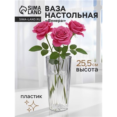 Ваза «Венера», лучики, 25.5×11.5 см, пластик, прозрачная