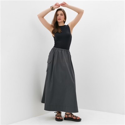 Юбка миди с накладным карманом женская MINAKU: Safari, графит, размер 42