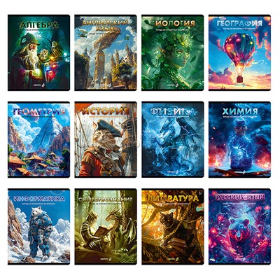 Комплект тетрадей 48л. клетка/линия со справоч. материал. "Остров легенд" 12 предметов