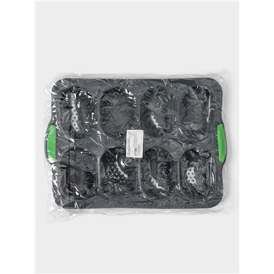 Форма для выпечки с перфорацией «Булочки», силикон, 34.5×23×2.5 см, 8 ячеек (9.5×6.3×2.4 см), чёрная