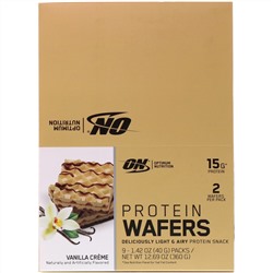 Optimum Nutrition, Протеиновые вафли, ванильный крем, 9 упаковок, 40 г (1,42 унции) каждая