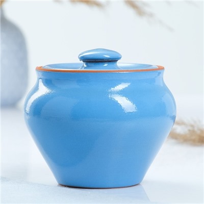 Горшочек для запекания с крышкой Вятская керамика, 600 мл, голубой