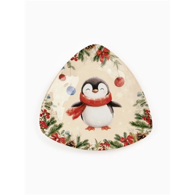 Тарелка новогодняя плоская «Пингвин», 18×18 см