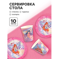 Посуда одноразовая бумажная на 10 персон: стаканы, тарелки, скатерть, ВИНКС