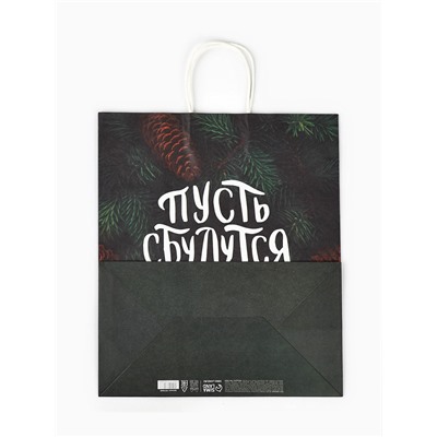 Пакет бумажный подарочный новогодний крафт «Сбудутся мечты» 32×17.5×37 см
