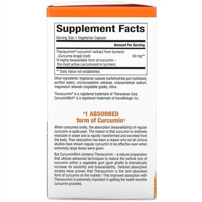 Natural Factors, CurcuminRich, Theracurmin двойной силы, 60 растительных капсул