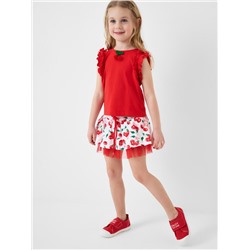 Комплект трикотажный для девочек: джемпер (футболка без рукавов), юбка-шорты