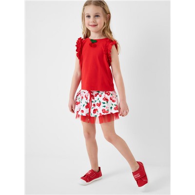 Комплект трикотажный для девочек: джемпер (футболка без рукавов), юбка-шорты