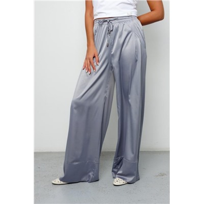 Брюки палаццо на резинке атласные 398GRY (Серый)