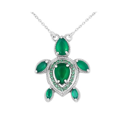 Колье, зеленый агат , наноизумруд, Черепаха