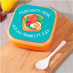 Ланч - бокс квадратный с секциями и ложкой «Разбудите меня», 14,5 х 6 см