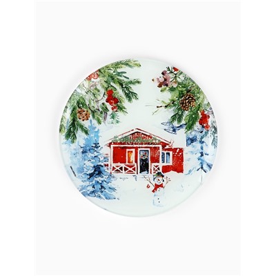 Тарелка плоская стеклянная «Новогодняя акварель», d=20 см
