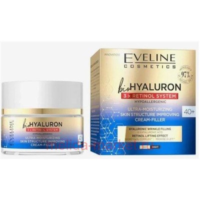 Eveline Крем филлер Bio Hyaluron 3 x Retinol System Ультраувлажняющий день ночь 40+ 50 мл