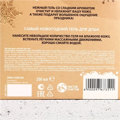 Новогодний подарочный набор косметики «Сияй в Новом году», гель для душа 250 мл и мочалка для тела, Чистое счастье