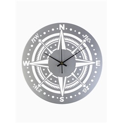 Часы настенные интерьерные «Компас», бесшумные, плавный ход, d=40 см, металл, серебристые