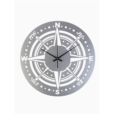 Часы настенные интерьерные «Компас», бесшумные, плавный ход, d=40 см, металл, серебристые