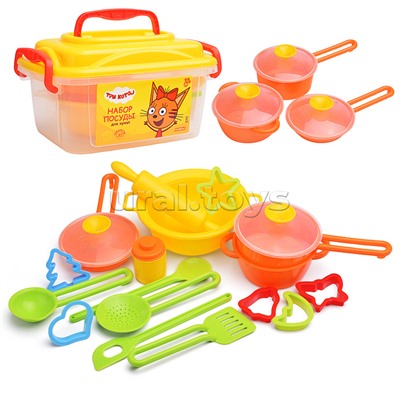 Набор посуды для кукол "Три кота" (20 элементов, в контейнере)