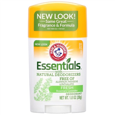 Arm & Hammer, Essentials с натуральными дезодорирующими компонентами, дезодорант, свежий розмарин и лаванда, 28 г (1,0 унции)